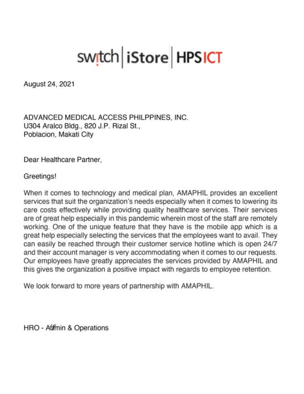 Amapahil testimonial Switch iStore HPS